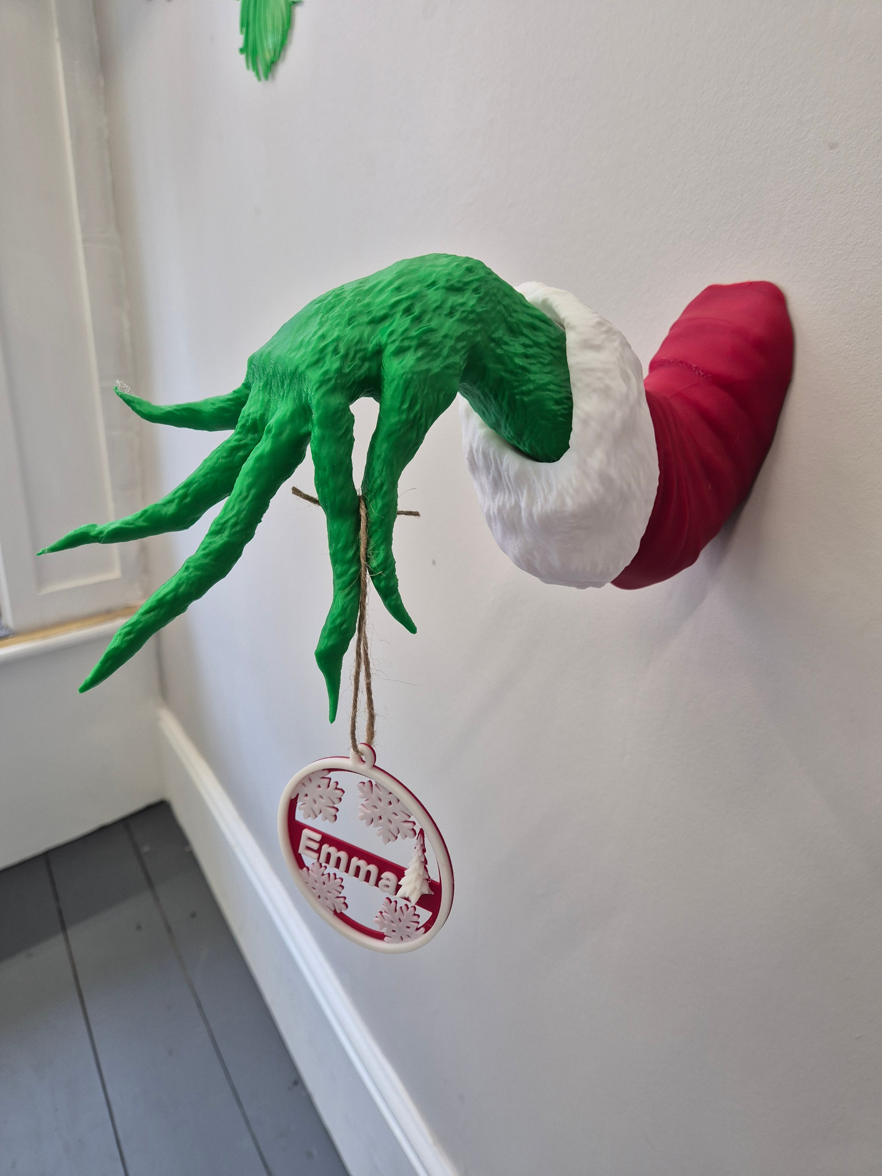 Grinch Hand with personalised bauble