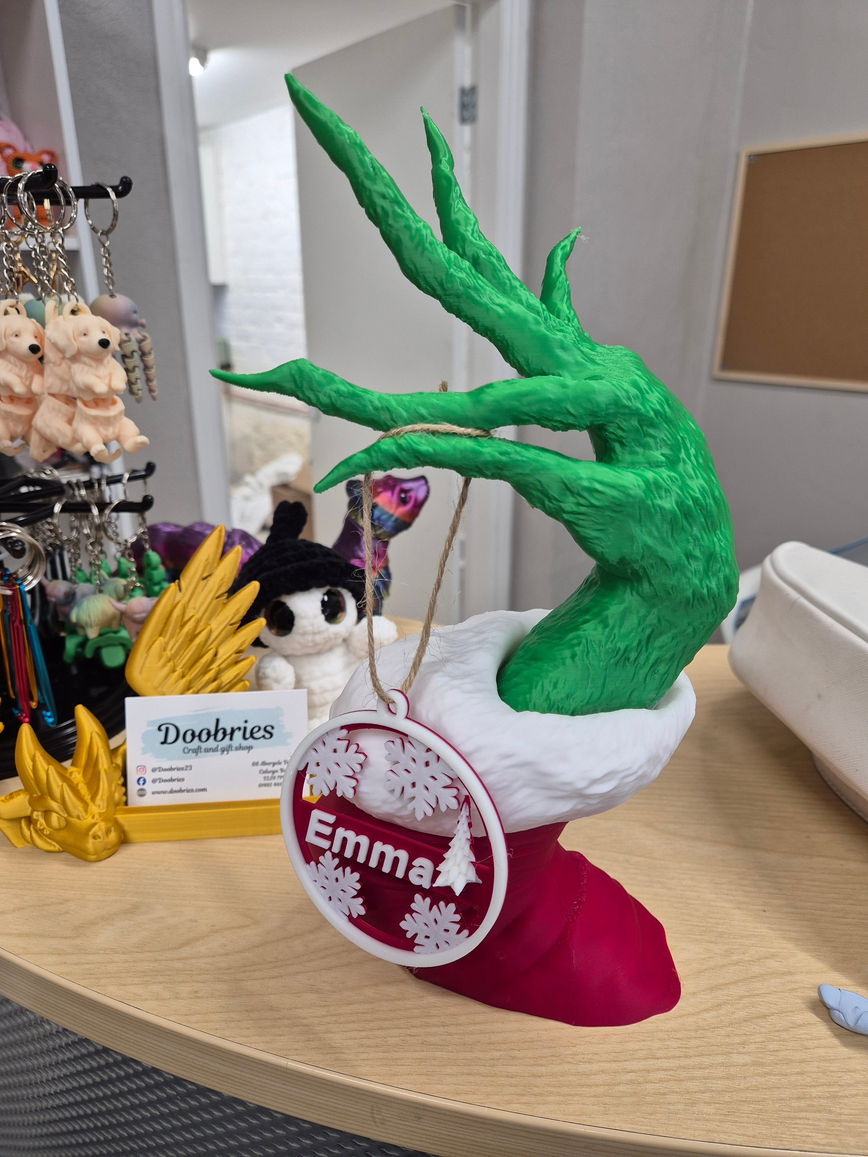 Grinch Hand with personalised bauble